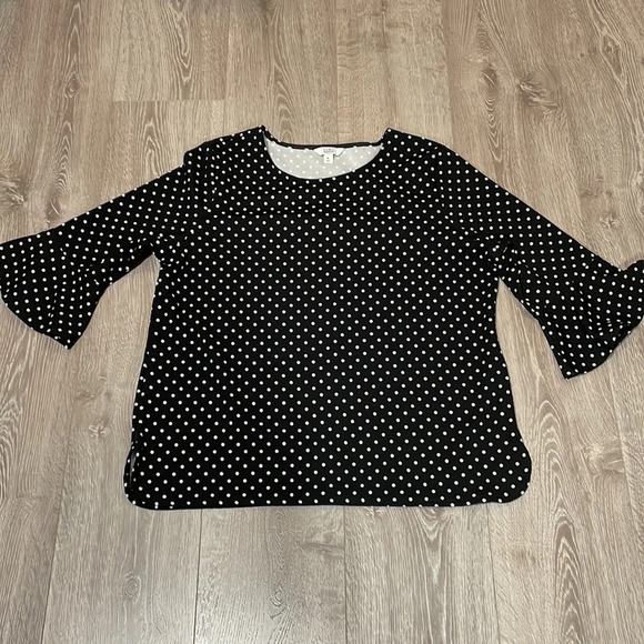 Croft & Barrow Black with White Polka Dot 3/4 Sleeve Top XL - Picture 10 of 14